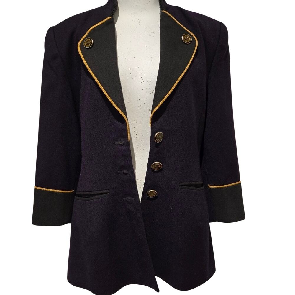 Vtg 80s 90s Equator Military Hussar Jacket Wool Purple Gold S Indie Sleaze - Picture 4 of 12